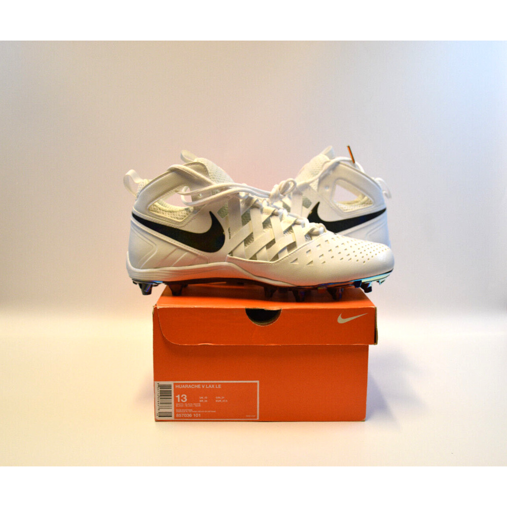 Nike Huarache V Lax LE Lacrosse Cleats White Black Men's Size 13 857036-101 New